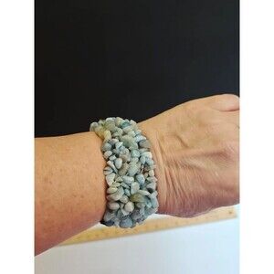 Natural Aquamarine Chip Elastic Stretch Bracelet | Boho Gemstone Cuff